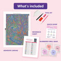 Thumbnail for What is included in the Enchanted Forest Nightlife diamond painting kit - adhesive canvas, reference sheet, tools and numbered drill bags