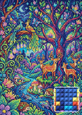 Thumbnail for Enchanted Forest Nightlife, 50x70 cm diamond painting – finished design preview with a close-up of square drills
