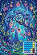 Thumbnail for Enchanted Forest Owls and Butterflies, 40x60 cm diamond painting – finished design preview with a close-up of square drills