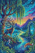 Thumbnail for Enchanted Forest Twilight Scene, 40x60 cm diamond painting – full design preview without the close-up inset