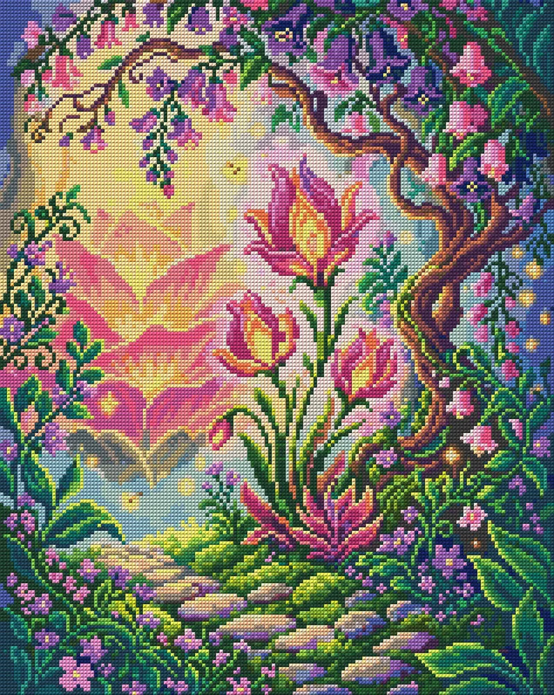 Enchanted Garden Pathway, 40x50 cm diamond painting – full design preview without the close-up inset