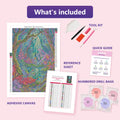 Thumbnail for What is included in the Enchanted Jungle Pond Scene diamond painting kit - adhesive canvas, reference sheet, tools and numbered drill bags