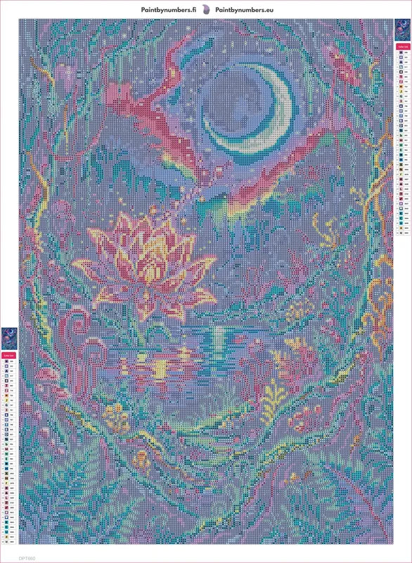 Diamond painting adhesive canvas preview - Enchanted Lotus Moonlit Forest