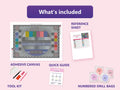 Thumbnail for What is included in the End of Broadcast Test Card diamond painting kit - adhesive canvas, reference sheet, tools and numbered drill bags