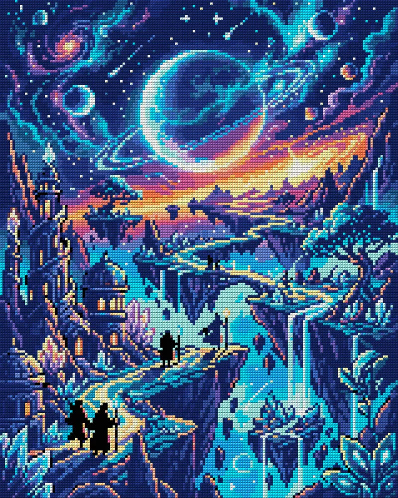 Fantasy Cosmic Landscape Adventure, 40x50 cm diamond painting – full design preview without the close-up inset