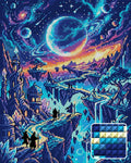Thumbnail for Fantasy Cosmic Landscape Adventure, 40x50 cm diamond painting – finished design preview with a close-up of square drills