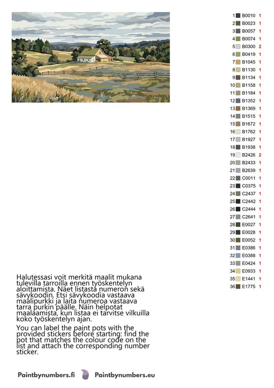 Color chart and instructions - Farmhouse and Fields 70x40cm