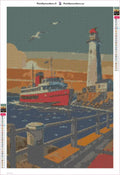 Thumbnail for Diamond painting adhesive canvas preview - Ferry and Lighthouse