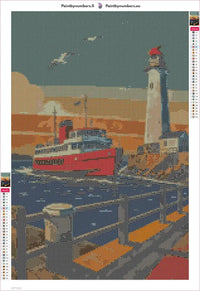 Thumbnail for Diamond painting adhesive canvas preview - Ferry and Lighthouse