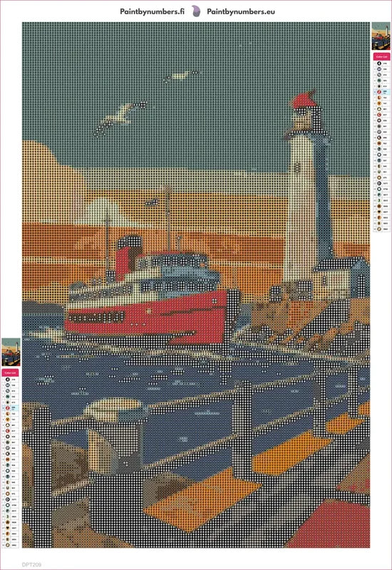 Diamond painting adhesive canvas preview - Ferry and Lighthouse