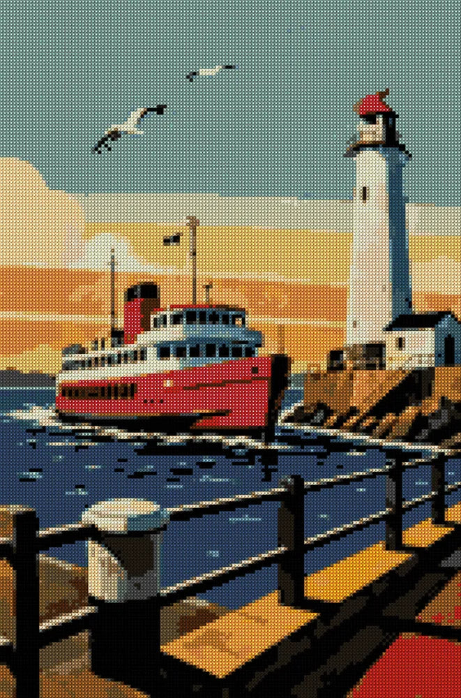Diamond painting pattern chart - Ferry and Lighthouse