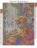Thumbnail for Diamond painting adhesive canvas preview - Festive Dog at Christmas Window