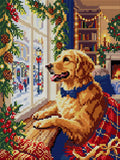 Thumbnail for Festive Dog at Christmas Window, 30x40 cm diamond painting – full design preview without the close-up inset