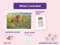Thumbnail for Field Gallop 60x40cm diamond painting kit contents: adhesive canvas, color chart, tools and diamond bags