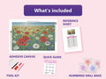 Thumbnail for Field of Poppies 60x40cm diamond painting kit contents: adhesive canvas, color chart, tools and diamond bags