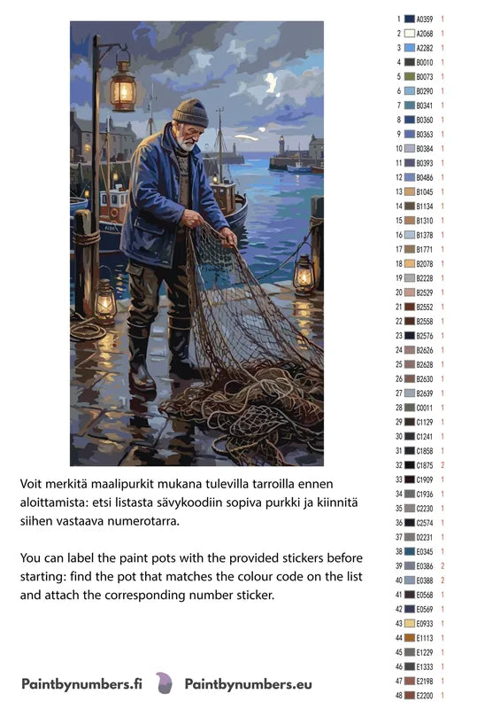 Paint color chart and instructions - Fisherman by Harbor 40x70cm