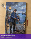 Thumbnail for Finished paint by numbers mockup - Fisherman by Harbor 40x70cm
