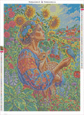 Thumbnail for Diamond painting adhesive canvas preview - Floral Maiden With Fawn and Bird