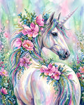Thumbnail for Diamond painting featuring a unicorn and pastel-colored flowers and berries in a fairy-tale atmosphere.