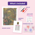 Thumbnail for Flower Garden Path 60x80cm diamond painting kit contents: adhesive canvas, color chart, tools and diamond bags