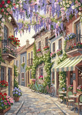 Thumbnail for Flower-lined street, stone houses and bicycles paint by numbers.