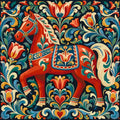 Thumbnail for Red folk art horse with flowers paint by numbers