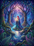 Thumbnail for Diamond Painting of a fairy-like woman in an enchanted forest, vibrant colors and magical atmosphere.