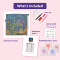 Thumbnail for Forest Fairies 40x40cm diamond painting kit contents: adhesive canvas, color chart, tools and diamond bags