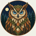 Thumbnail for Diamond Painting of a wise owl in the moonlit forest at night.
