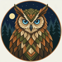 Thumbnail for Diamond Painting of a wise owl in the moonlit forest at night.