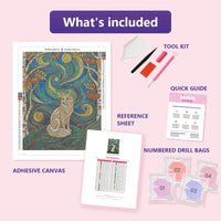Thumbnail for Fox Cloisonne 40x50cm diamond painting kit contents: adhesive canvas, color chart, tools and diamond bags