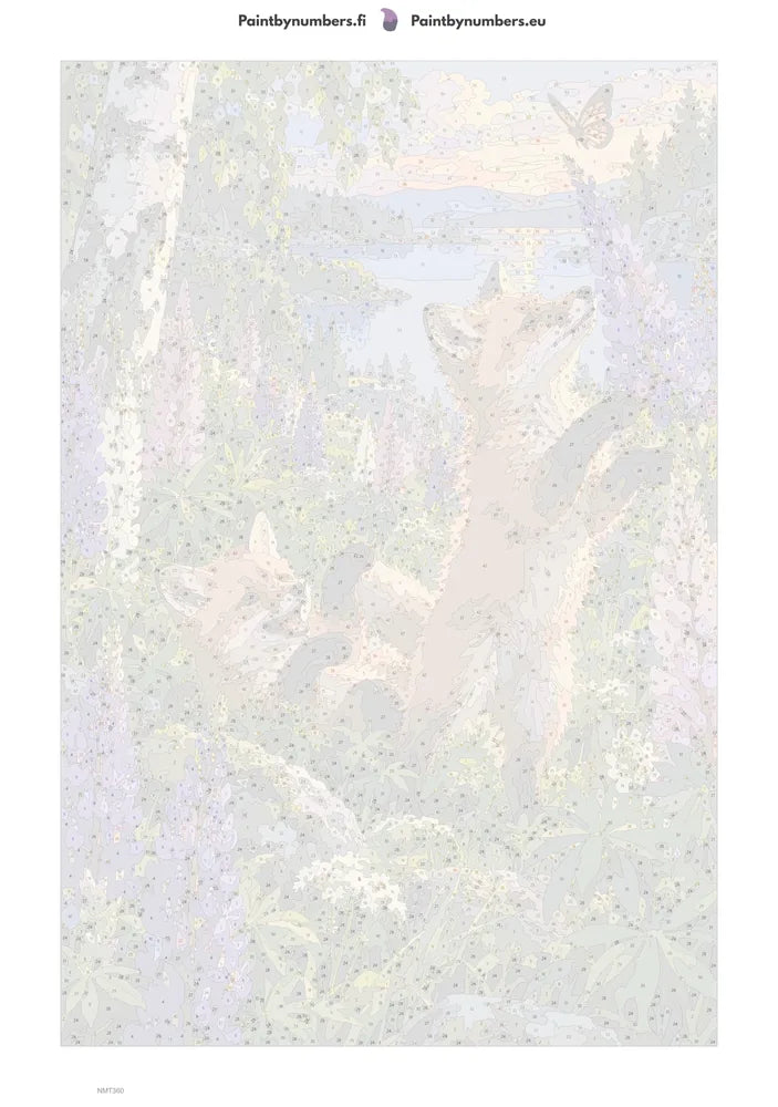 Paint by numbers numbered canvas - Fox Cubs in the Lupines 40x60cm