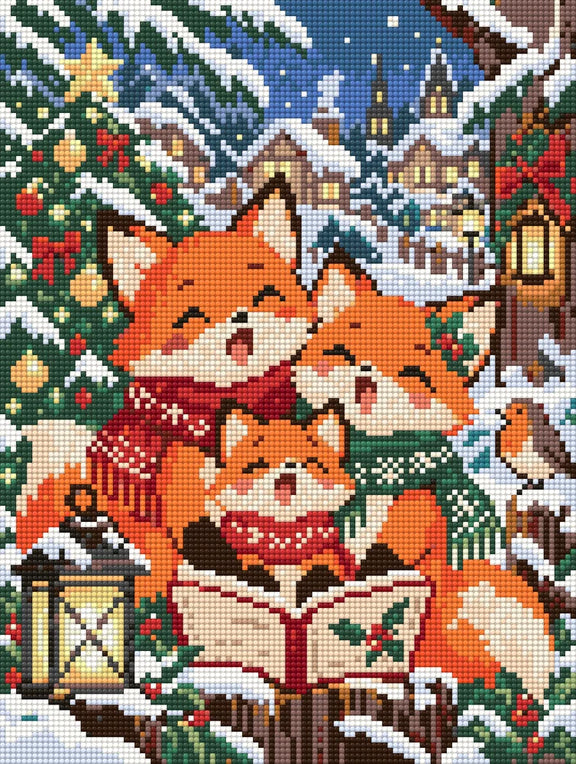 Fox Family Christmas Carols, 30x40 cm diamond painting – finished design preview