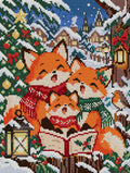 Thumbnail for Fox Family Christmas Carols, 30x40 cm diamond painting – full design preview without the close-up inset