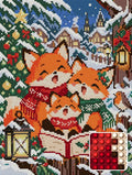 Thumbnail for Fox Family Christmas Carols, 30x40 cm diamond painting – finished design preview with a close-up of round drills