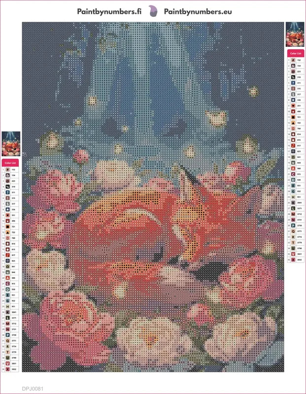 Fox in Blossoms diamond painting adhesive canvas 30x40cm