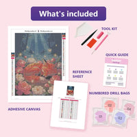 Thumbnail for Fox in Blossoms 30x40cm diamond painting kit contents: adhesive canvas, color chart, tools and diamond bags