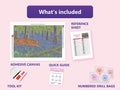Thumbnail for What is included in the Fox in the Bluebell Wood diamond painting kit - adhesive canvas, reference sheet, tools and numbered drill bags