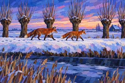 Fox Pair on the Polder Dyke, 60x40 cm diamond painting – original artwork the design is made from