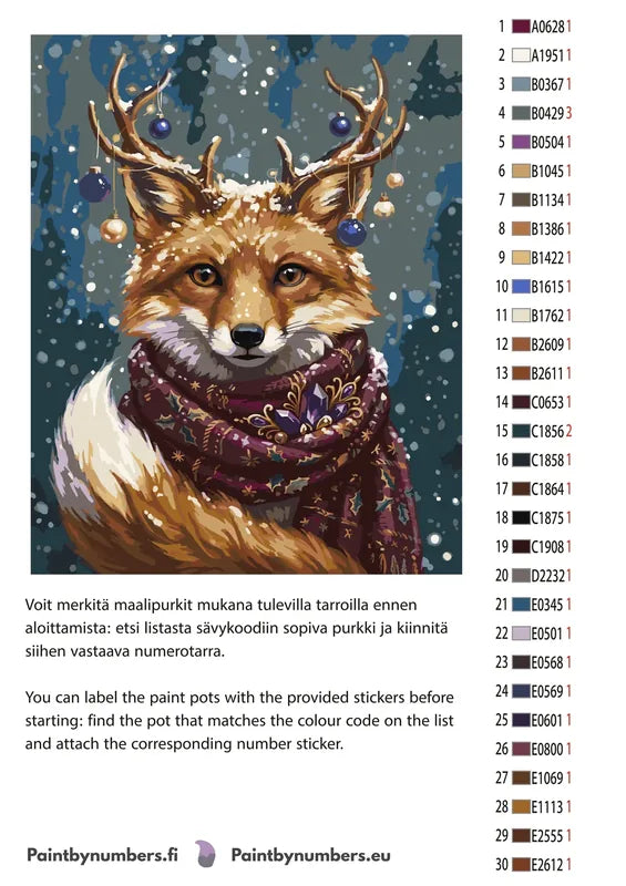 Color chart and instructions - Fox with Antlers and Scarf 40x50cm