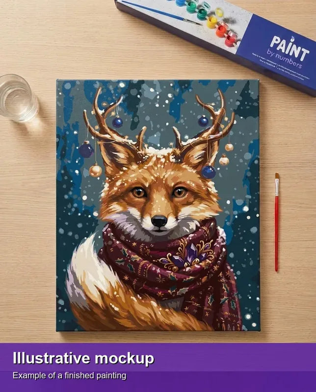 Illustration of the completed paint by numbers - Fox with Antlers and Scarf 40x50cm