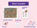 Thumbnail for What is included in the Foxes by Liljefors diamond painting kit - adhesive canvas, reference sheet, tools and numbered drill bags