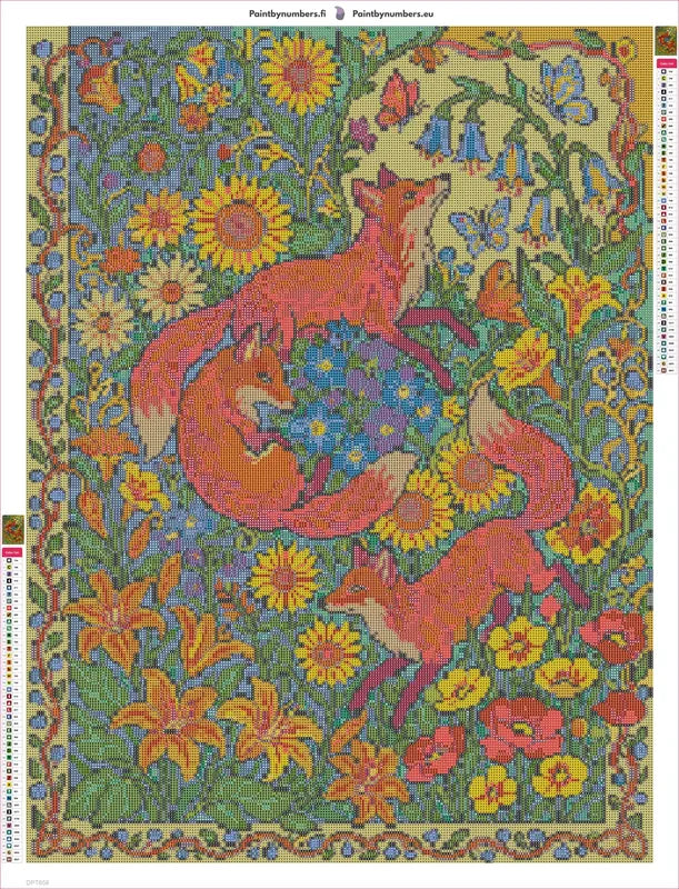 Diamond painting adhesive canvas preview - Foxes in Wildflower Meadow