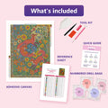 Thumbnail for What is included in the Foxes in Wildflower Meadow diamond painting kit - adhesive canvas, reference sheet, tools and numbered drill bags