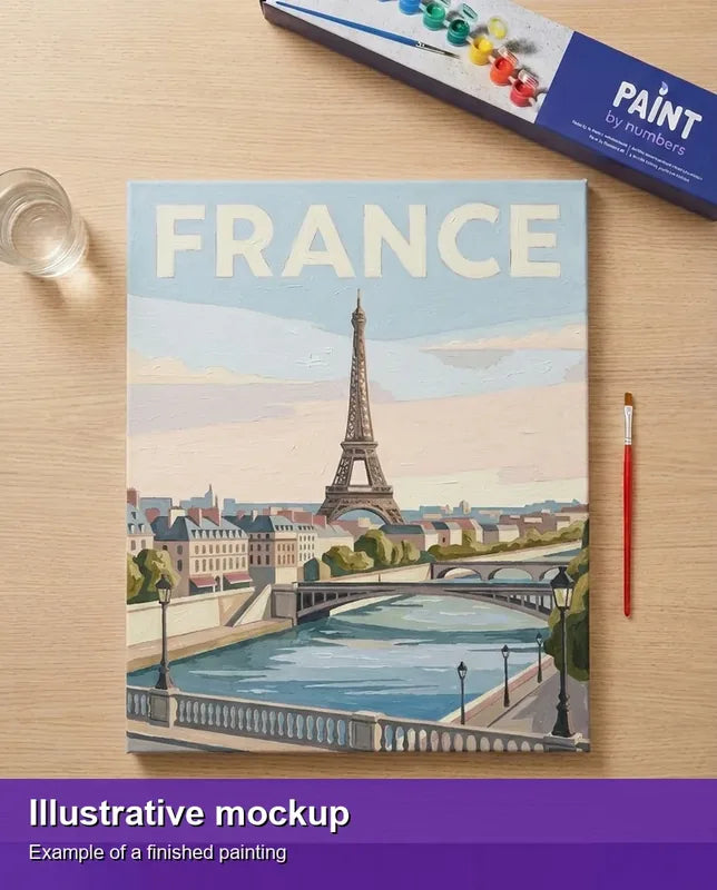 Finished paint by numbers mockup - France Travel Poster 40x50cm