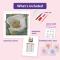 Thumbnail for Frog in Calla Lily 40x40cm diamond painting kit contents: adhesive canvas, color chart, tools and diamond bags