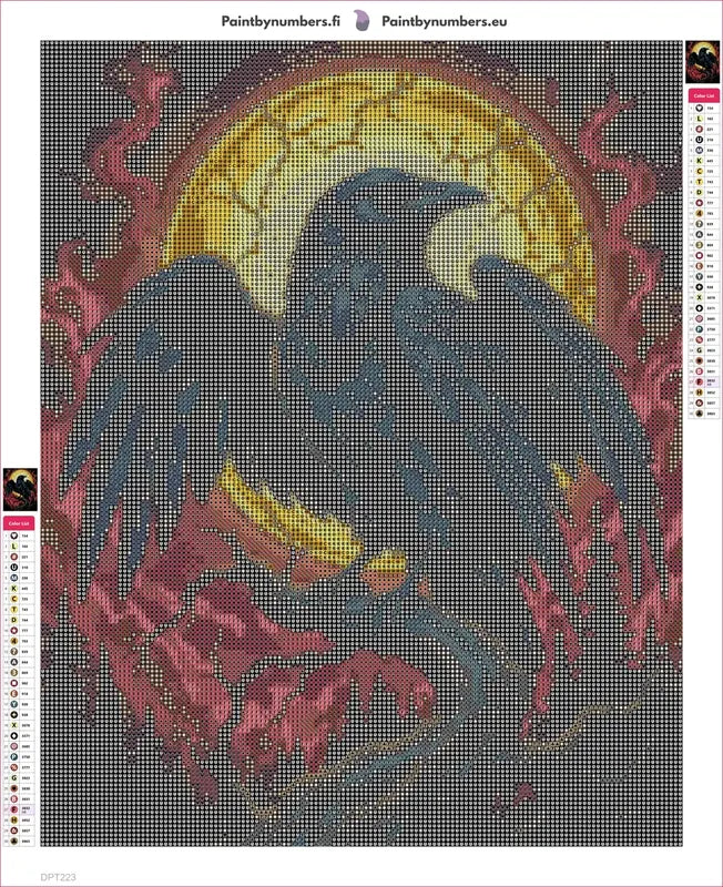 Diamond painting adhesive canvas preview - Full Moon Raven