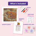 Thumbnail for Fuzzy Pillow 50x50cm diamond painting kit contents: adhesive canvas, color chart, tools and diamond bags
