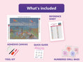 Thumbnail for What is included in the Garden at Sainte-Adresse by Monet diamond painting kit - adhesive canvas, reference sheet, tools and numbered drill bags