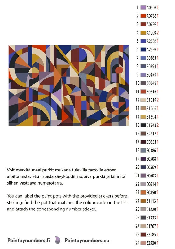 Paint color chart and instructions - Geometric Shapes Pattern 60x40cm